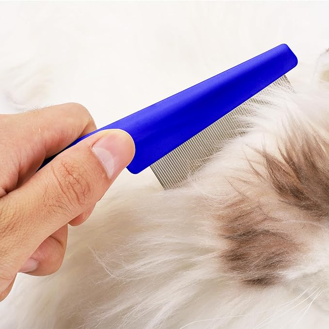 Pet Hair Comb, 2 in 1 Multifunctional Pet Hair Comb for Grooming and Dehairing, Flea and Tear Stain Removal, Stainless Steel and ABS Material, Pack of 2, Blue