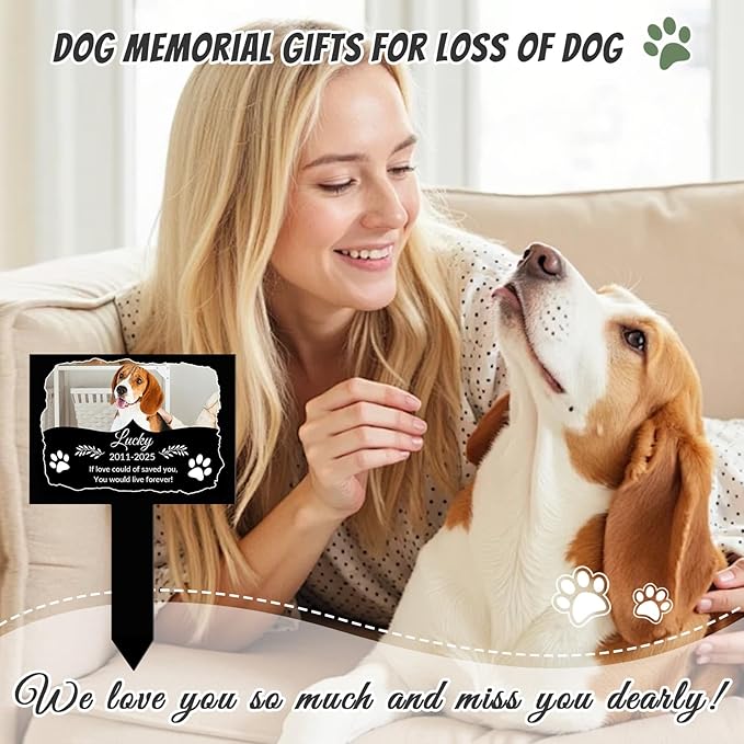 Custom Pet Grave Markers Dog Outdoor, Personalized Pet Grave Marker with Name and Date, Weatherproof Dog Headstone for Graves Outdoor Garden Yard, Pet Tombstones Sympathy Gift for Pet Loss