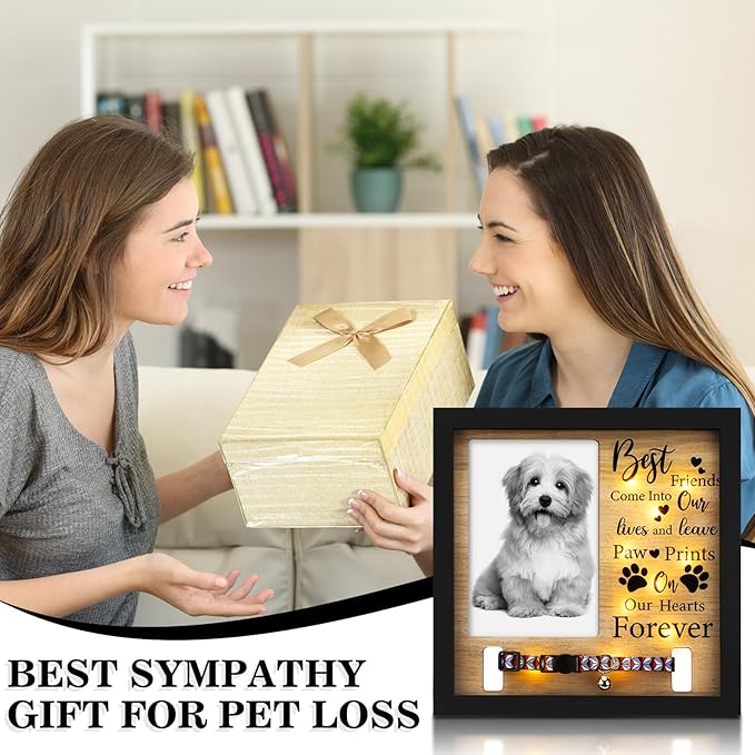 Thyle Dog Memorial Picture Frame Collar Holder and LED Light 9 x 9 Inch Pet Memory Gift Memorial Frame for Loss of Pet Sympathy Gift for Remembrance Bereavement Passed Away Loss of Dogs Cats