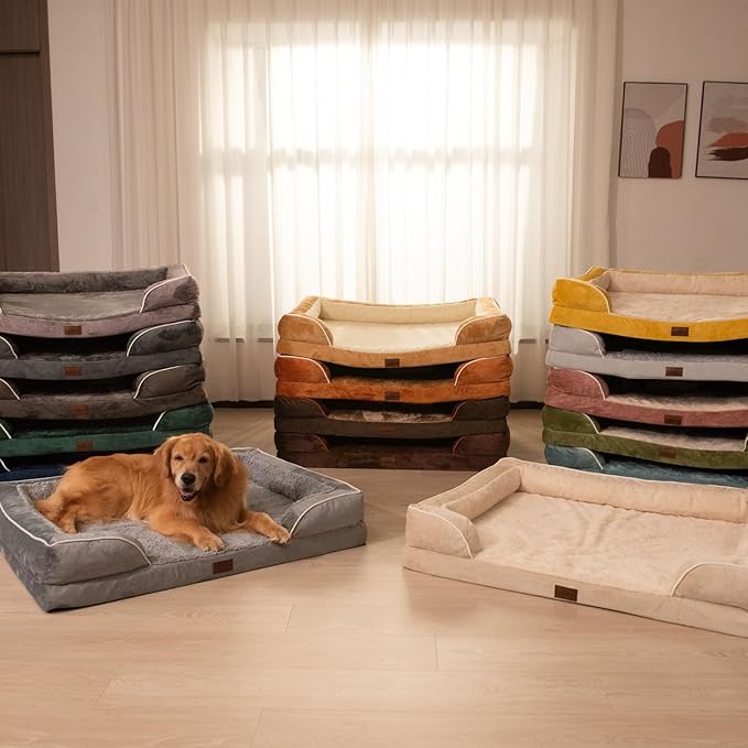 Comfort Expression Orthopedic Dog Bed for Extra Large Dogs 45x35 Inch, Waterproof Supportive Egg Crate Foam XL Pet Bed with Removable Bolsters, Dog Couch with Washable Cover & Non-Slip Bottom, Black