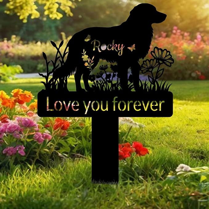 Aolun Custom Metal Dog Memorial Stake, Personalized Pet Name Grave Cemetery Markers Sign for Outdoor Garden Graveside, Dog Remembrance Plaque Pet Loss Gifts for Pet Owner Dog Lovers