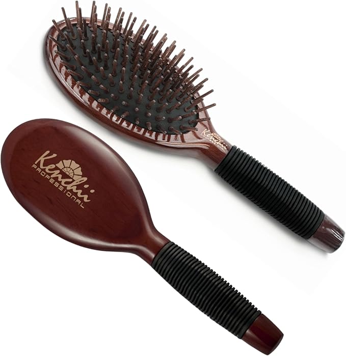 Kenchii Pet Grooming Wooden Pin Brush for Dogs And Cats - Solid Wood, Non Slip Grip Detangling and Shedding Brush for Long or Short Haired Pets - Grooming Brush for Dogs and Cats (Large)