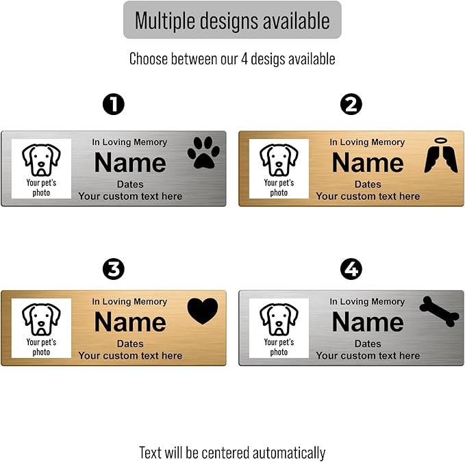 Custom Pet Memorial Nameplate for Urns & Ashes Boxes, Personalized Stainless Steel Adhesive Backing Badge Remembrance Tags (Text + Photo)