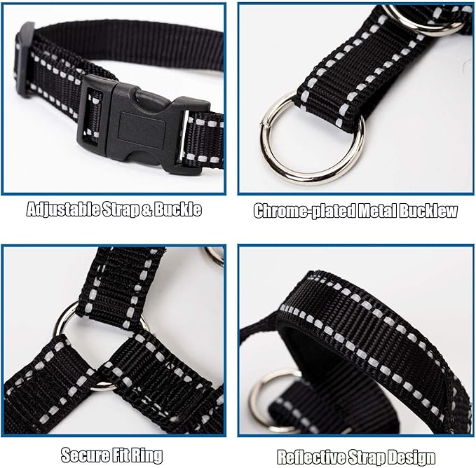 Dog Head Collar, Head Collar with Reflective Strap to Stop Pulling for Small Medium and Large Dogs, Adjustable (L, Black)
