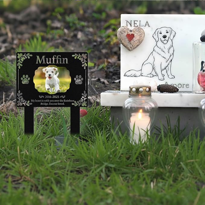 Custom Dog Grave Markers Outdoor, Personalized Pet Grave Marker Dog Memorial with Photo and Name, Outdoor Weatherproof Pet Cemetery Sign, Personalized Dog Memorial Gifts for Loss of Dog