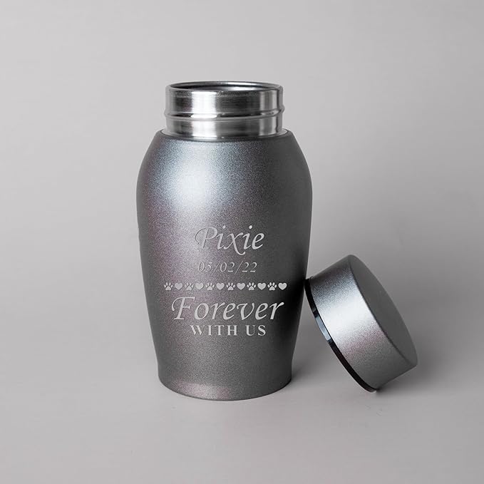 Personalized Cremation Keepsake Pet Ashes Urn Waterproof with Airtight Closure Customized Text Engraving Vase Container Memorial Dog Cat Funeral Decorative (Forever with us)