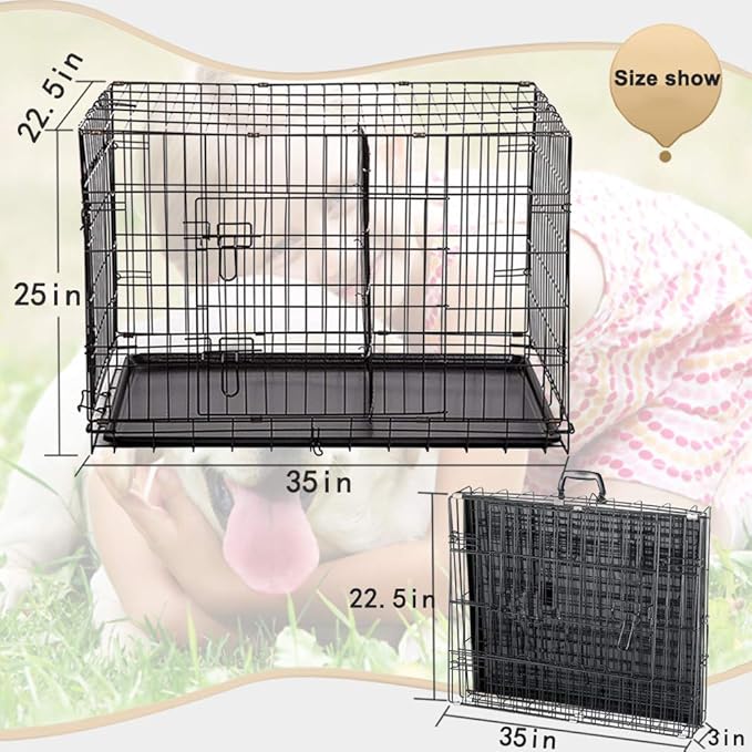 Dog Crate Kennel Pet Cage for Large Medium Dogs Travel Metal Double-Door Folding Indoor Outdoor Puppy Playpen with Divider and Handle Plastic Tray,48 42 36 30 24 inches (36" Dog Cage)