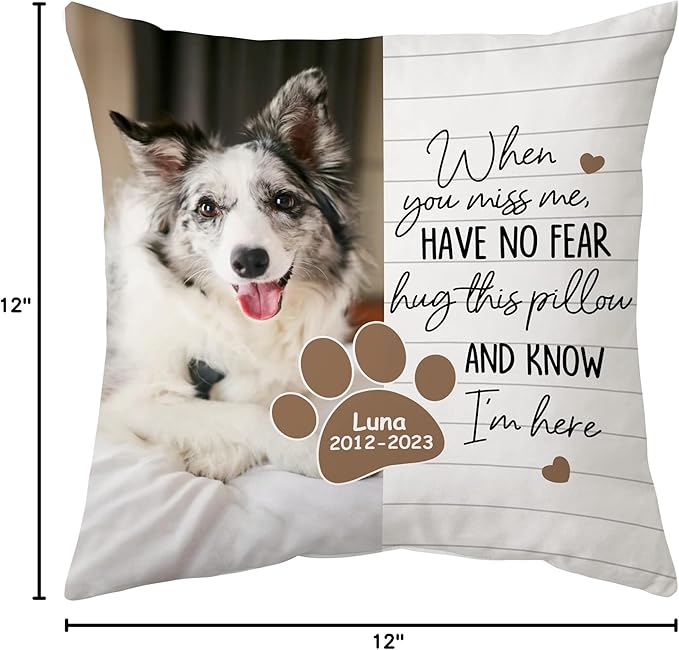 Hyturtle Personalized Pet Photo Memorial Pillow with Insert 12"x12" Double-Sided Printed Sympathy Gifts for Loss of Dog - Dog Remembrance Gifts -Custom Pet Memorial Gifts - Hug This Pillow Home Decor