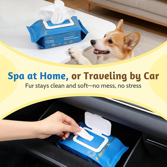 Cleansing & Deodorizing Pet Glove Wipes for Dogs & Cats with Pet Deodorizing Spray, Hypoallergenic & Nourishing Rinse-Free Mitts, Thick Design for Home Spa Care, 20pcs