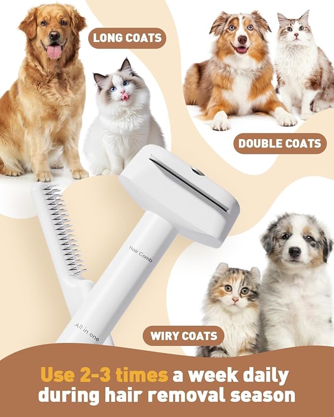 3-in-1 Pet Grooming Tool - Deshedding Dog Brush, Dematting Comb, Undercoat Rake for Long Hair Dogs & Cats, Grooming Comb for Shedding and Matting
