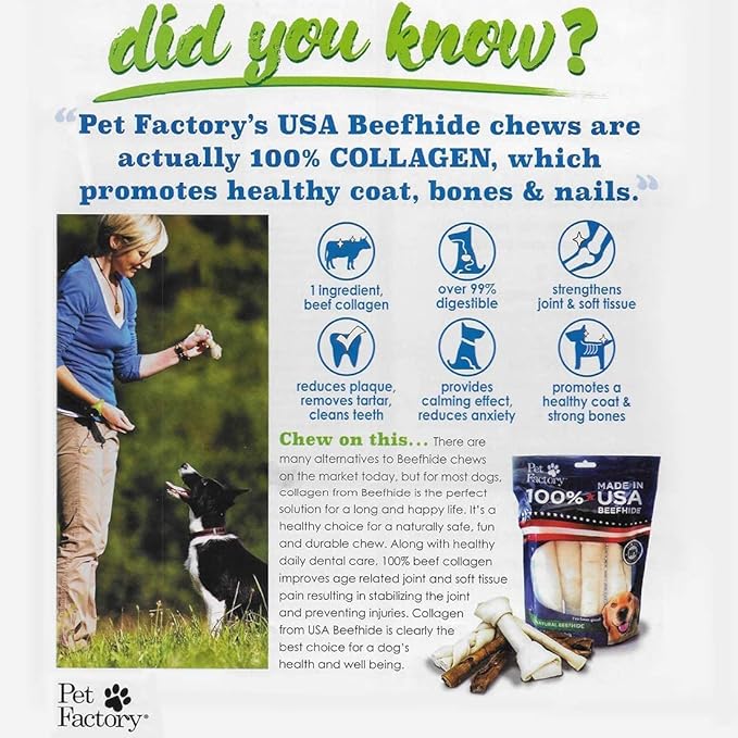 Pet Factory 7in Braided Beefhide Dog Chew Sticks with Peanut Butter Flavor - 100% USA Made Rawhide Chews for Medium Dogs,Long Lasting Dental Health,7 inches,6 Count (Pack of 2)