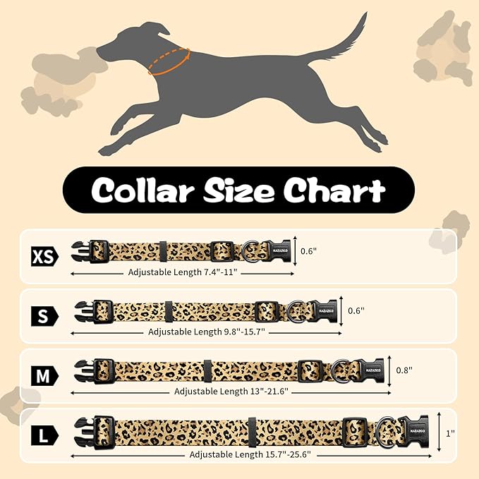Kazazoo Dog Collar Cute and Soft Nylon Puppy Collar for Boy and Girl, Adjustable Dog Collars for Small Medium Dogs, Brown Leopard-M