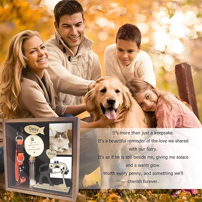 8.6'' Pet Memorial Shadow Box for Dogs, Dog Memorial Picture Frame Loss Pet Sympathy Gift Animal Remembrance Keepsake with Collar Holder Paw Print Kit Fur Jar for Tabletop Wall Hanging Customized-Dog