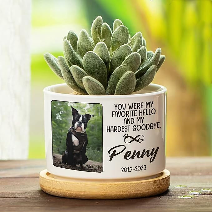 Dog Memorial Picture Frame - Personalized Pet Planter Pot with Heartfelt Quote - 2.4 x 3.2 inches, Ceramic, Unisex Adult