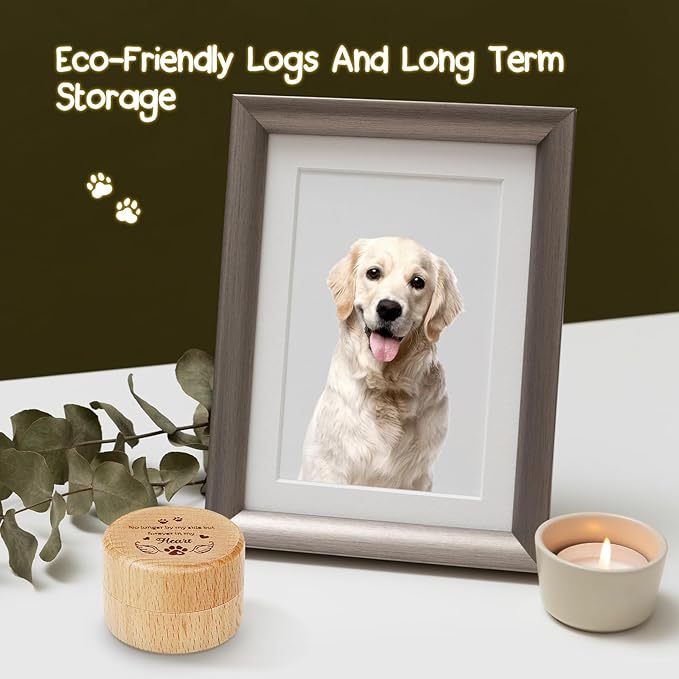 free-space Wooden Dog Memorial Box, Pet Keepsake Box with Pet Paw Engraving Tooth and Hair Case Urn Memorial Gift (no longer by my side forever in my heart)