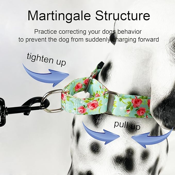 Martingale Collar for Dogs with Buckle Green Floral No Pull Cute Girl Female Dog Collars for Medium Dogs, Green Rose