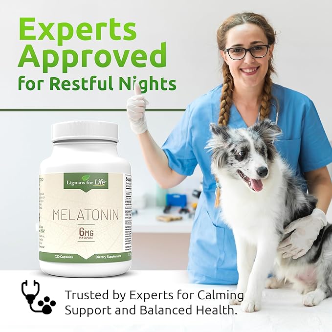 Lignans for Life Melatonin for Dogs & People, 6mg - 120 Capsules - Capsules - Pet Treats - Vitamins for Overall Health
