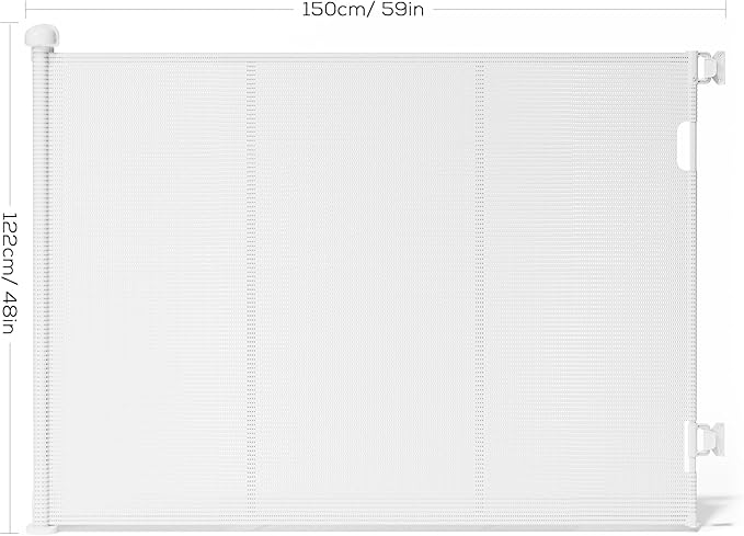Retractable Baby Gate for Stairs, 48" Tall X 59" Wide Mesh Dog Gate Indoor, Child Gate for Doorways, Hallways, Deck, Indoor Outdoor Pet Baby Safety Essentials for Home, White
