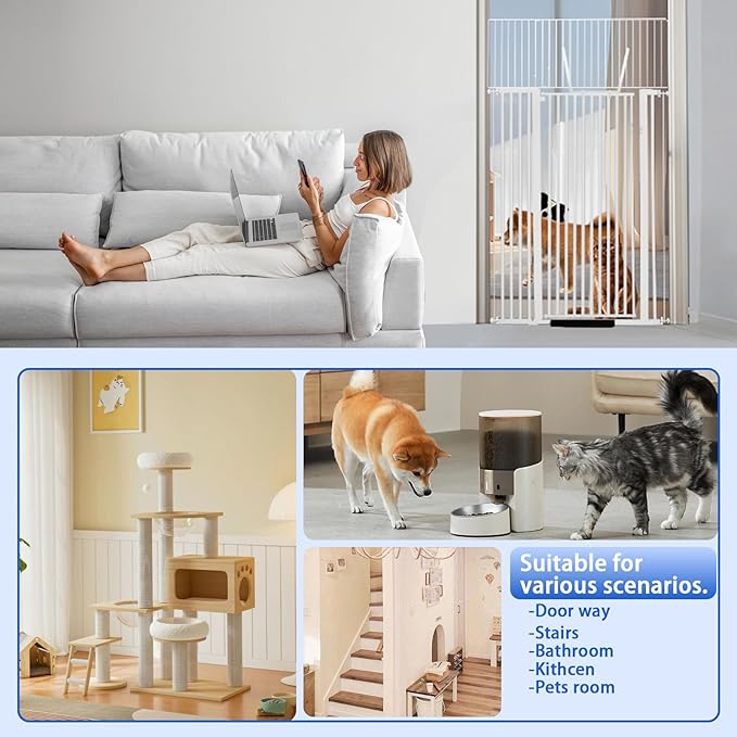 71 inch Extra Tall Gate Pet Gate,29.92"-49" Extra Wide Pressure Mounted,Cat Gates for Stairs, Kitchen,Doorways (White)
