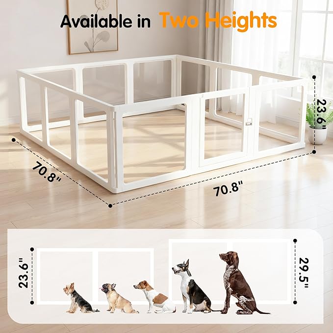 Citylife Dog Playpen with Door Clear Pet Playpen for Indoor Outdoor Easy to Install and Remove Puppy Playpen for Dogs, Cats, Bunnies, Pigs, 12 Panels