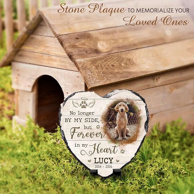 Personalized Memorial Gifts - Heart Shaped Stone with Dog Paw Prints and Cat Tribute - Selective Quotations, Picture Frame Gift for Pet Lovers to Decor Home and Table