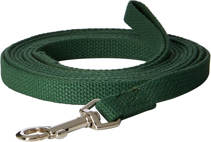 Cotton Dog Training Lead, 10ft, Green, Soft Woven Dog Training Leash for Obedience, Recall, and Control Training