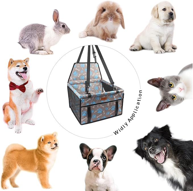 BYGD Pet Dog Booster Seat with Support Rod, Breathable & Foldable Car Basket, Suitable for Small & Medium Pets (Blue & Gray)