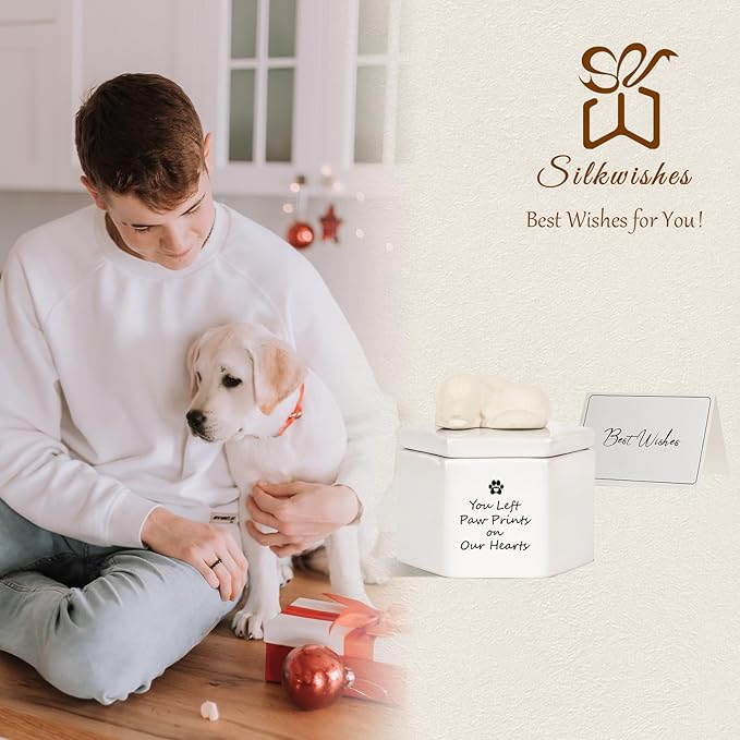 Dog Memorial Keepsake Box, Dog Urns for Ashes, Dog Memorial Gifts for Loss of Dog Sympathy Gift, Hair Container Remembrance Pet Loss Sympathy Gifts, Rainbow Bridge(Ceramic)