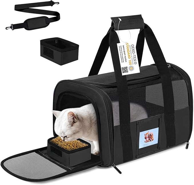Cat Carrier, Dog Carrier, Pet Carriers Airline Approved for Kitten Small Dogs Carriers for Small Medium Under 15lbs, Collapsible Soft Sided Cat Carrier, Black