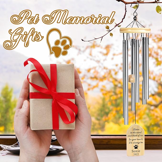 Dog Memorial Gifts, Jocidea Personalized Pet Memorial Wind Chime, Loss of Dog Sympathy Gift, Pet Remembrance Gifts, in Memory of Dog Cat, Loss of Pet - in Your Heart, I'll Always Be