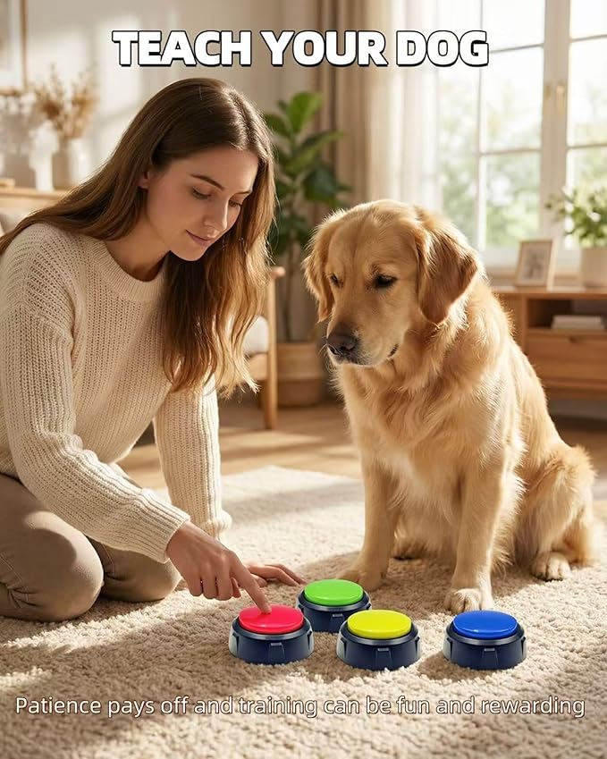Dog Buttons for Communication, Recordable Button for Dog Starter Training, 30-Second Clear Speech Recording Pet Talking Buttons, Classroom Buzzer for Teachers(Green, Colour)
