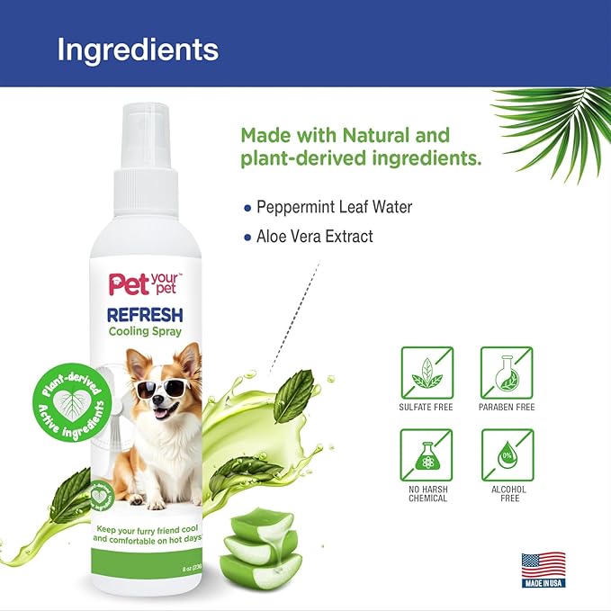 Dog Refresh Cooling Spray for Dogs 4oz, Non-Toxic Refreshing Mist, Made in USA, Helps Cool Down in Hot Weather, After Walks or Playtime, Great for Daily Use