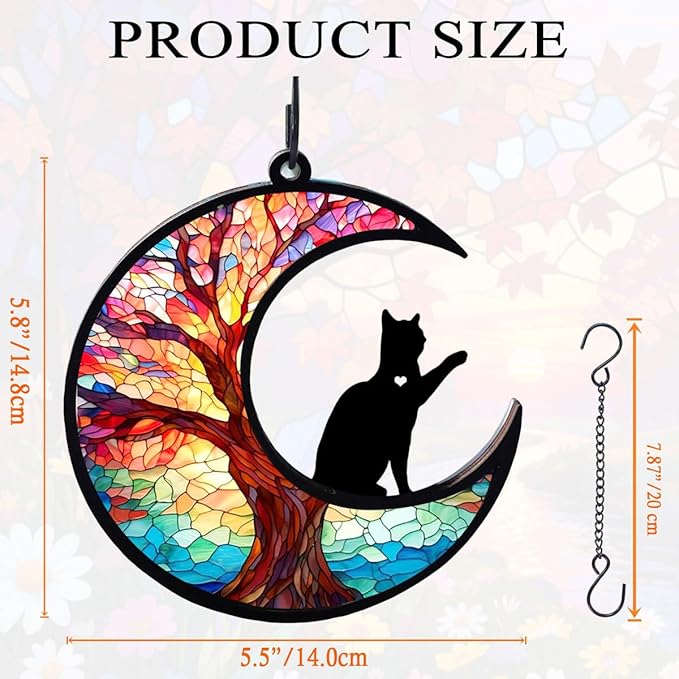 Dog Angel Memorial Suncatcher with Rainbow Bridge Poem Card, Pet Sympathy Gifts for Loss of Dog and Cats, Life Tree and cat