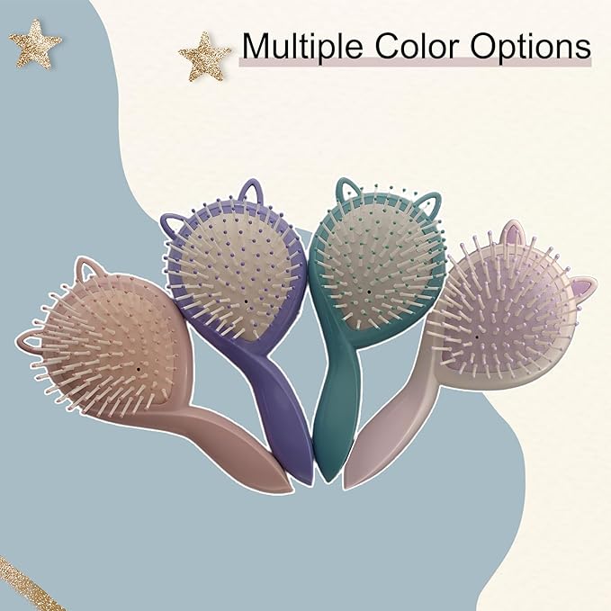 Adorable Cat Ear-Shaped Soft Bristle Air Cushion Dog Brush for Small Breeds - Ideal for Yorkie, Shih Tzu, Maltese, Pomeranian, Maltipoo - Gentle Grooming Tool, Puppy Essentials (Purple)
