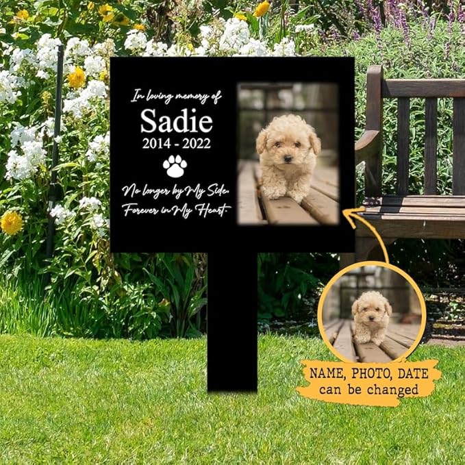 Personalized Dog Memorial Stake Custom Dog Cat Photo No Longer by My Side Metal 12x12 inch Pet Grave Marker Dog Loss Gift Sympathy Gift for Dog Lover (Style 9)