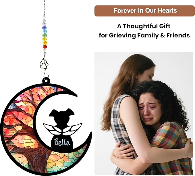 Dog Memorial Suncatcher Gift Package with Sympathy Card, Personalized Dog Grief Gift with Pet Name Date for Dog Loss, Pet Passing Away Gift for Dog Death (LifeTree)