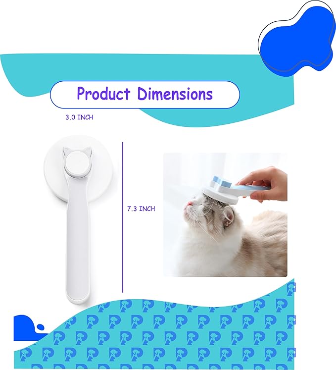Self-Cleaning Cat and Dog Grooming Brush - Fur Removal, Gentle on Skin. Ergonomic Design with Stainless Steel Bristles. Suitable for All Coat Types - Durable, Long-Lasting Pet Brush (Gray)