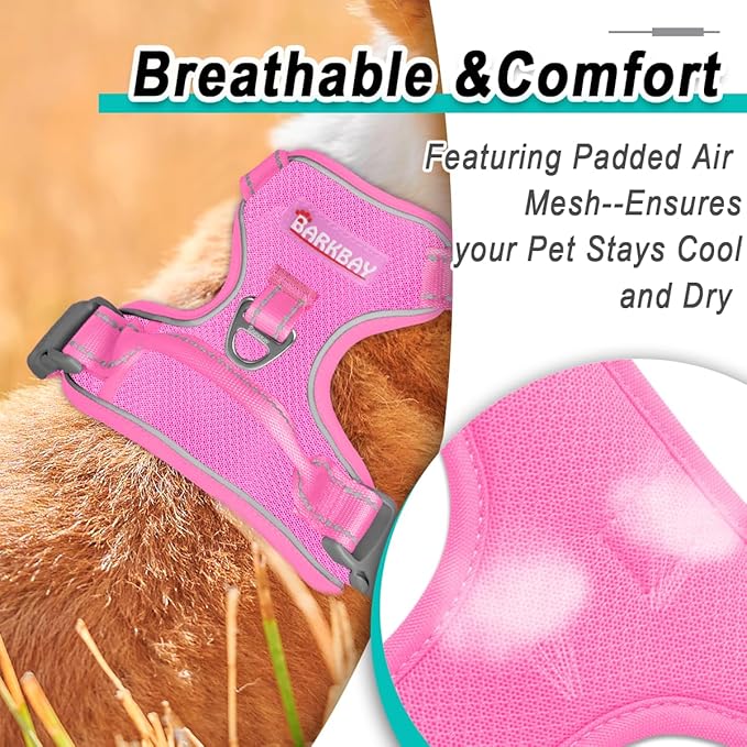 BARKBAY Dog Harness No Pull Mesh for Small Dogs - Adjustable, Reflective, Comfortable, No Choke, Heavy-Duty - Perfect for Outdoor Training, Walking, and Hiking - Strong & Durable - XS & Pink Mesh