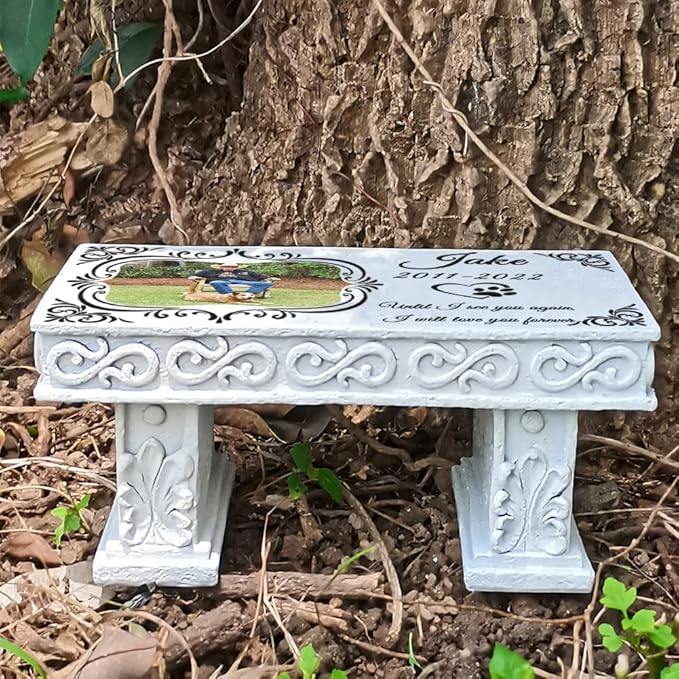 Personalized Memorial Bench for Pet Human, Custom Pet Memorial Stone with Colorful Photo, Pet Grave Marker Dog Headstone Cat Tombstone, Loss of Pet Gifts, Memorial Garden Plaque