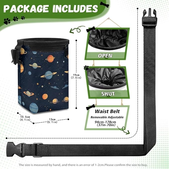 Cartoon Planet Dog Treat Bag Pet Treat Pouch Puppy Training Pouch with Waistband, Treat Snack Bags Holder for Puppies with Multiple Ways to Wear