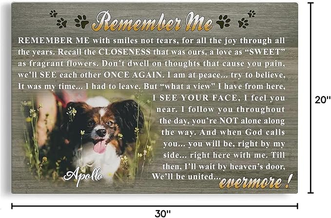 Dem Canvas Personalized Photo Canvas Prints, Dog Loss Gifts, Remember Me With Smiles Not Tears, Pet Memorial Gifts For Dog Lover, Dog Death Sympathy Gifts, Cat Memorial Print Photos Pet Loss Gift (30x20)
