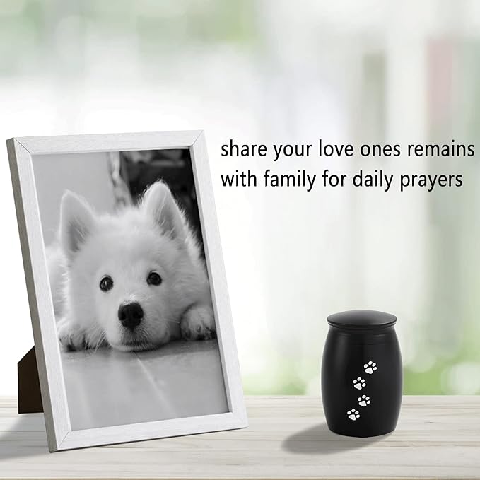 2.67 Inches Small Cremation Urns for Dog or Cats Ashes,Mini Black Pet Ashes Keepsake with Paw Print