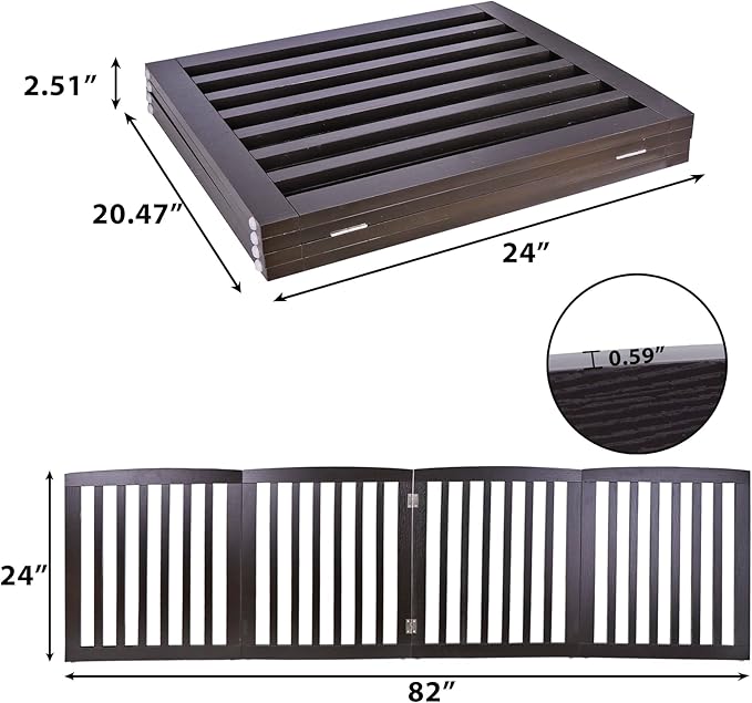 Freestanding Pet Dog Gate, 3-Panel/ 4-Panel Wooden Folding Fence for Hallway,Doorway,Hall,Stair,24 Inch Height Indoor Foldable Dog Fence (Brown, 4 Panel 24“)
