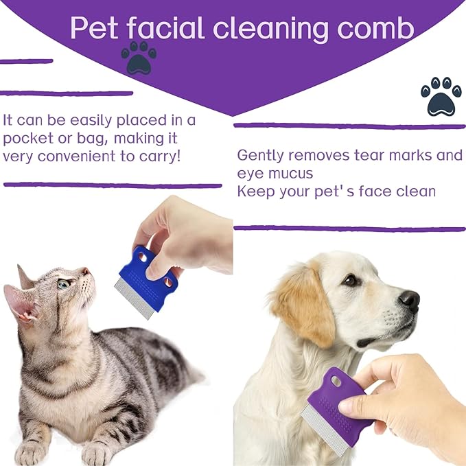 Professional Eye Comb for Pets,Stainless Steel Tear Stain Remover,For Cats & Dogs,Gentle Round-Head Grooming Tool,Precisely Removes Stains, Dirt And Debris From The Eye Area – 2 Pack