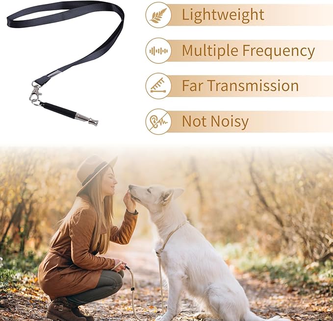 2 Pack Dog Whistle - Dog Whistle to Stop Barking Neighbor's Dog & Long Range Recall, Adjustable Ultrasonic Silent Dog Whistle with Lanyard for Training Recall, Professional Obedience (Black & White)