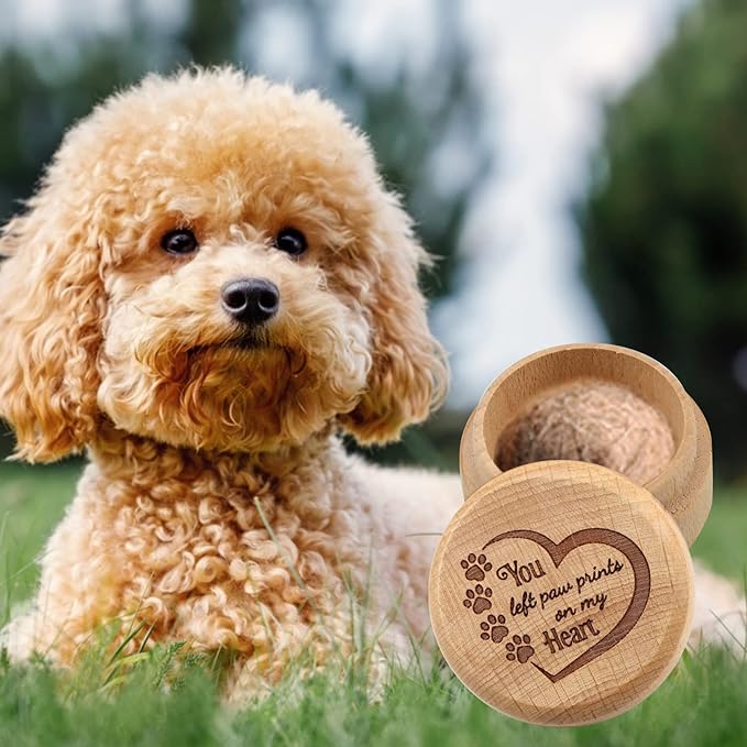 Dog Memorial Box for Loss Pet Wooden Keepsake Box with Pet Paw Engraving Ashes Or Hair Case Urn Memorial Gift(Brown)