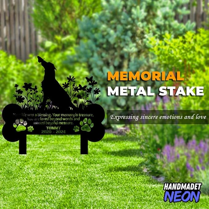 Dog Memorial Metal Stake Personalized Name Marker Stakes Sign Custom Paw Memory Year Garden Plaque Sympathy Gift Grave Decorations for Pet Cemetery for Dogs Owners Lovers