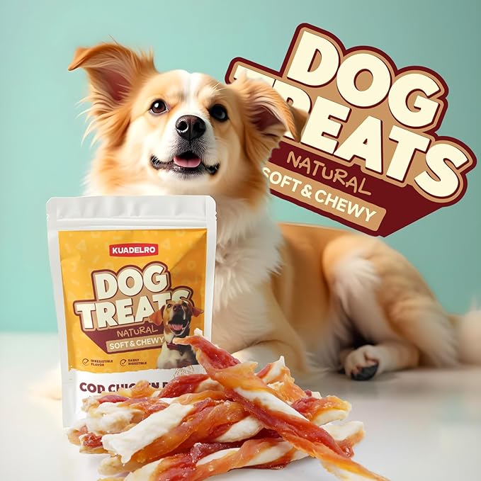 Triple Flavor Dog Jerky Treats, Real Chicken Duck and Cod Twist Strips Dog Training Treats Snacks Healthy Rawhide-Free Chews for Small Medium Large Breeds 10.58oz