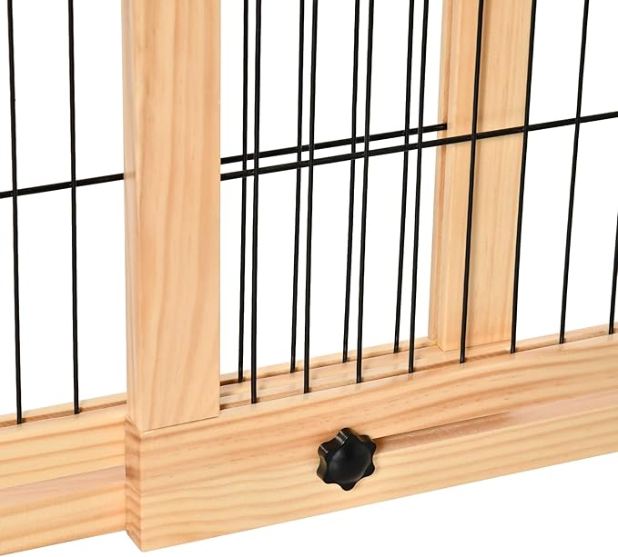 PawHut 72" W x 27" H Extra Wide Freestanding Pet Gate with Adjustable Length Dog, Cat, Barrier for House, Doorway, Hallway, Natural
