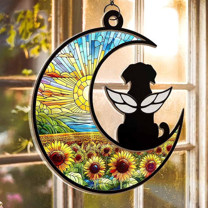 Dog Angel Memorial Suncatcher, Dogs Suncatcher Ornaments for Window Hanging, Dog Memorial Gifts for Loss of Dogs, Pet Loss Sympathy Gift for Dog Lovers Women, Pet Memory Keepsake